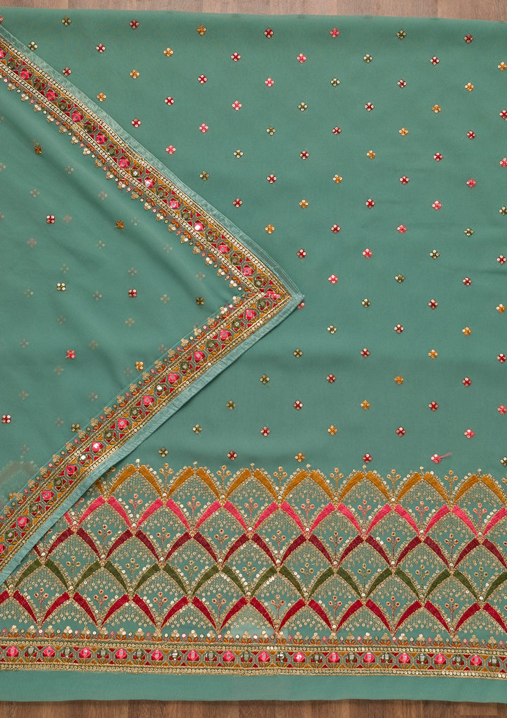 Sky Blue Sequins Georgette Unstitched Salwar Suit-Koskii