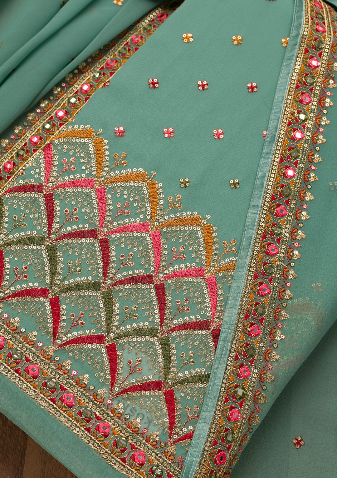 Sky Blue Sequins Georgette Unstitched Salwar Suit-Koskii