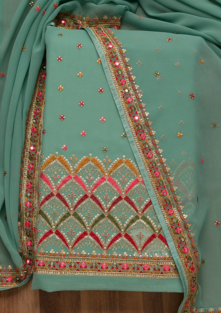 Sky Blue Sequins Georgette Unstitched Salwar Suit-Koskii