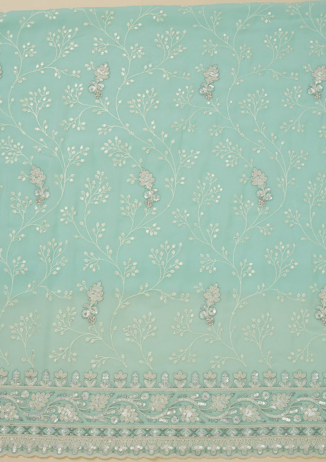 Sky Blue Sequins Georgette Unstitched Salwar Suit-Koskii