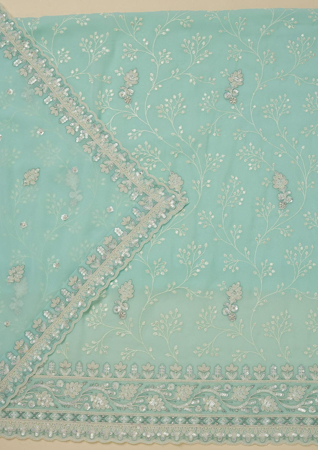 Sky Blue Sequins Georgette Unstitched Salwar Suit-Koskii