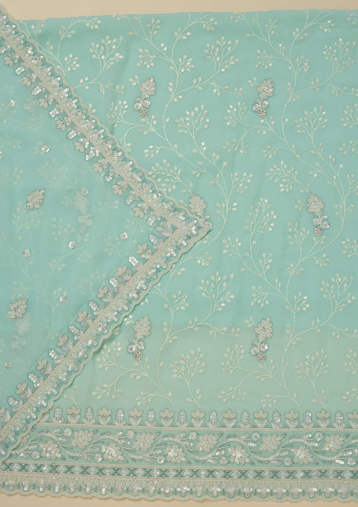 Sky Blue Sequins Georgette Unstitched Salwar Suit-Koskii