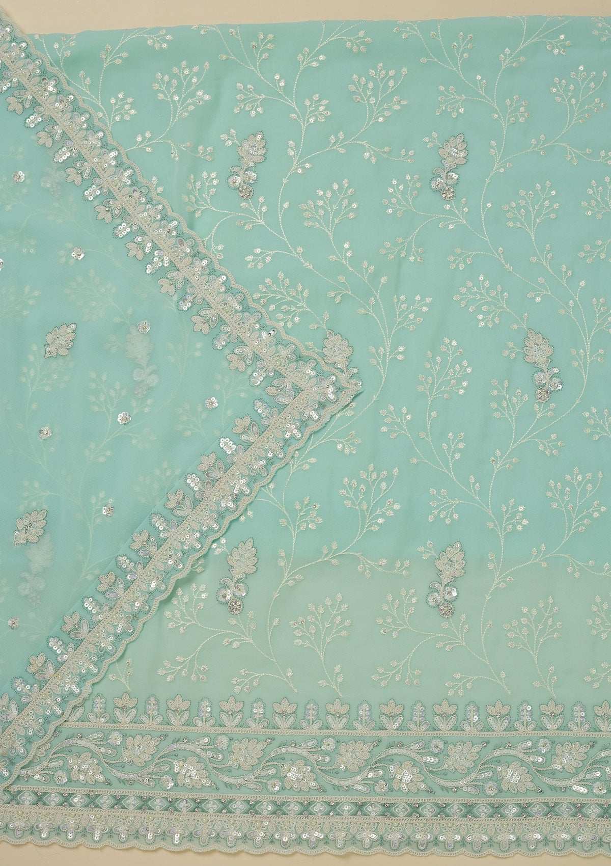 Sky Blue Sequins Georgette Unstitched Salwar Suit-Koskii