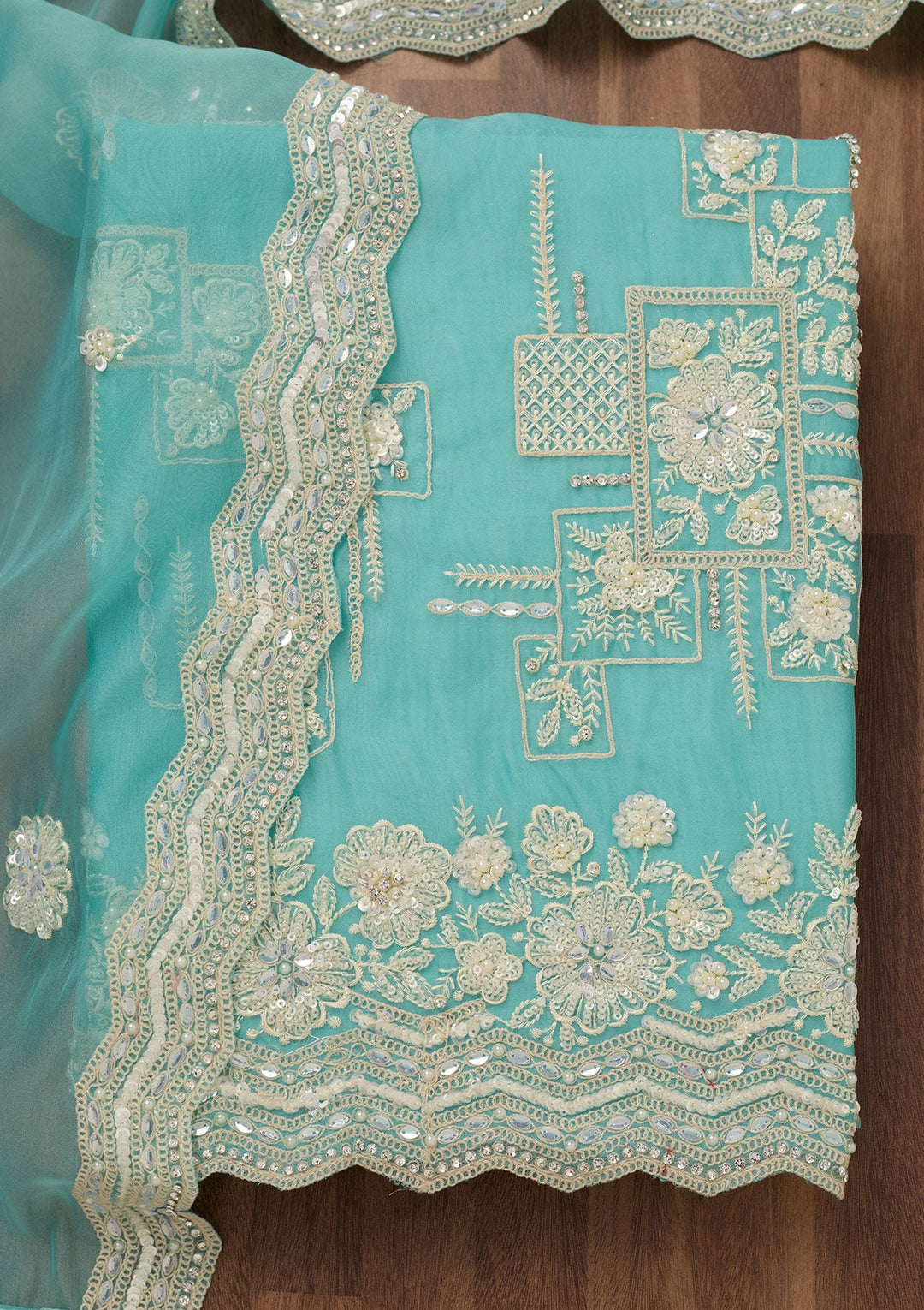 Sky Blue Sequins Georgette Unstitched Salwar Suit-Koskii