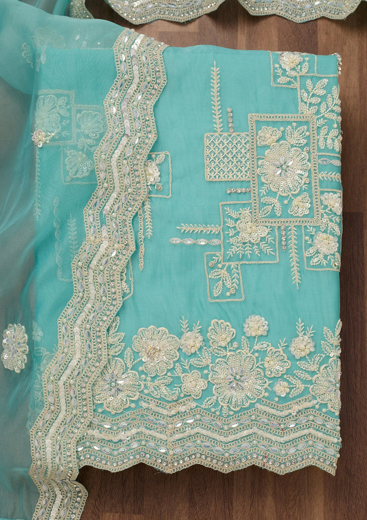 Sky Blue Sequins Georgette Unstitched Salwar Suit-Koskii
