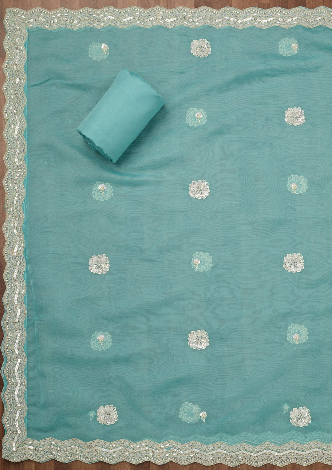 Sky Blue Sequins Georgette Unstitched Salwar Suit-Koskii