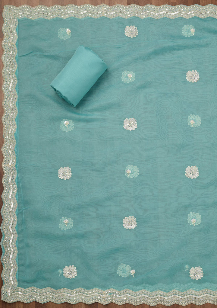 Sky Blue Sequins Georgette Unstitched Salwar Suit-Koskii