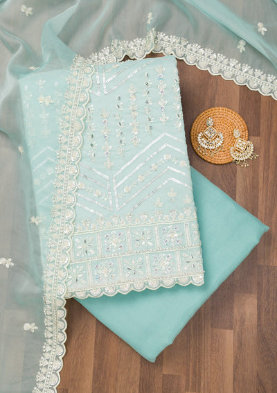 Sky Blue Sequins Georgette Unstitched Salwar Suit-Koskii