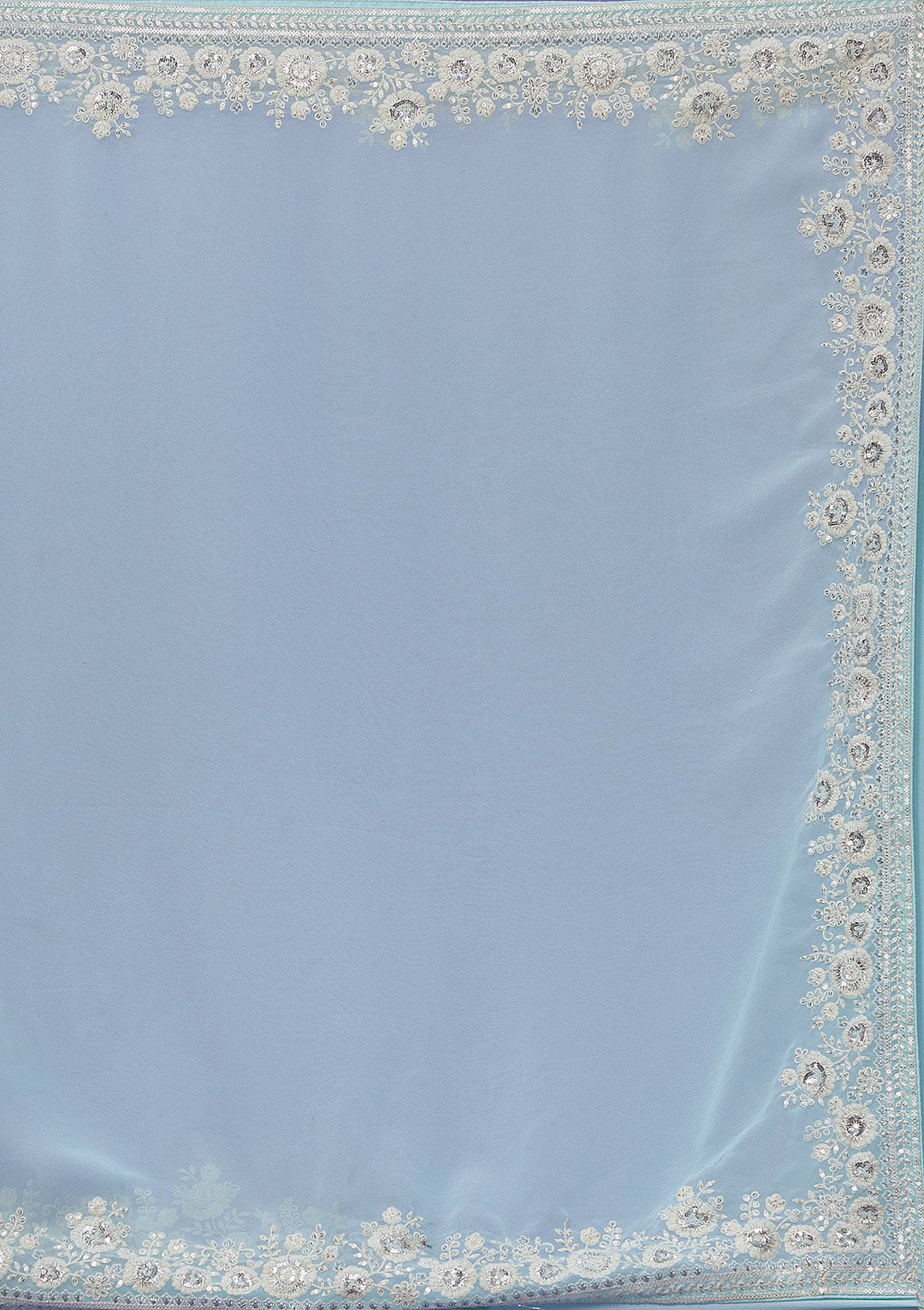 Sky Blue Sequins Georgette Saree-Koskii