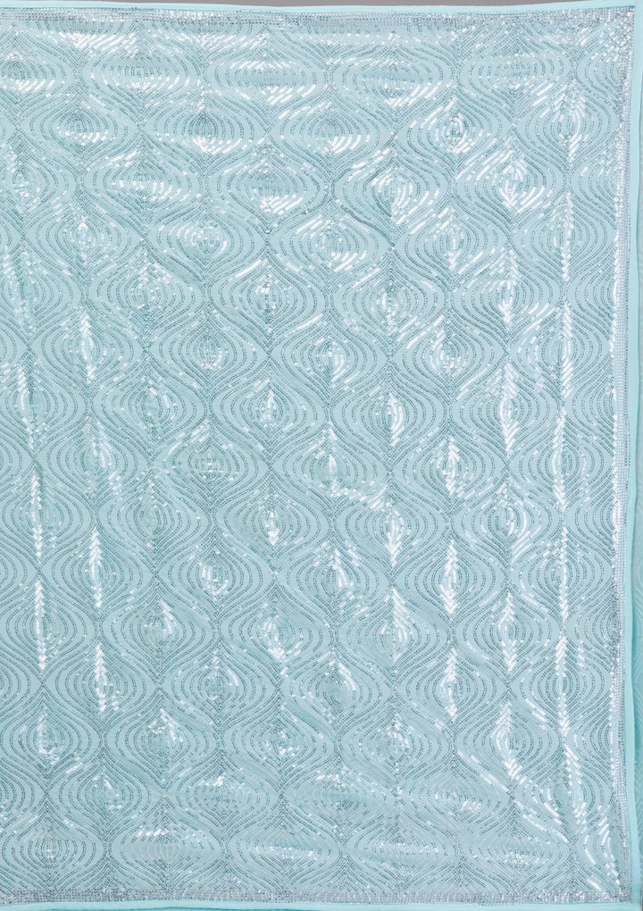 Sky Blue Sequins Georgette Saree-Koskii