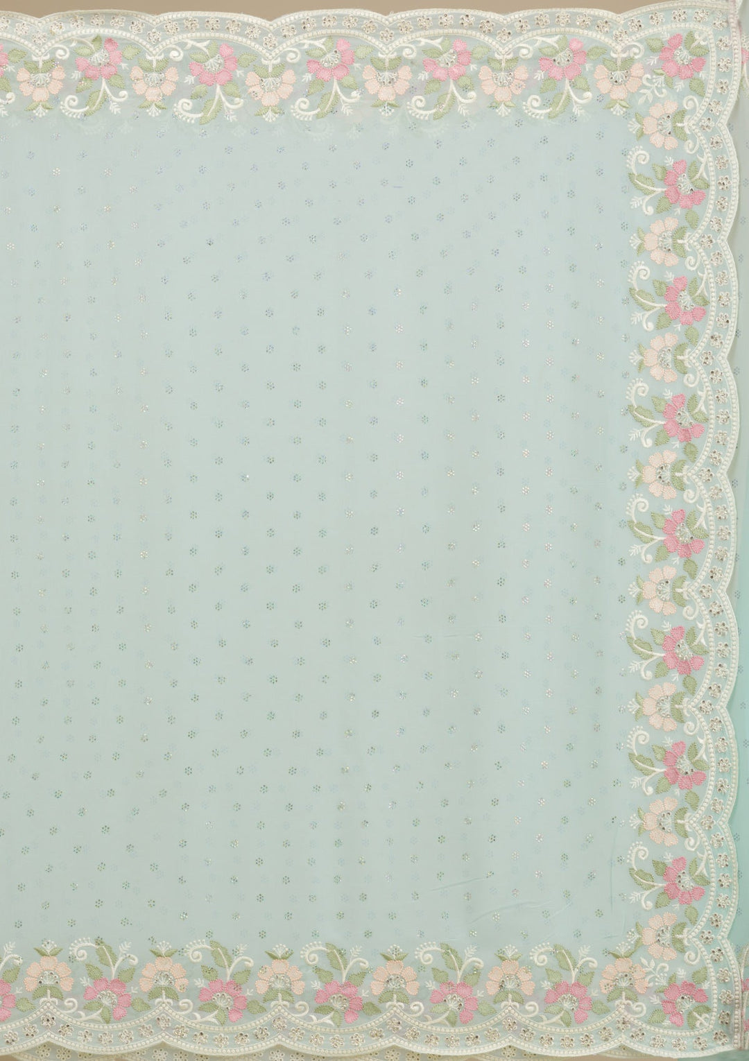 Sky Blue Sequins Georgette Saree-Koskii