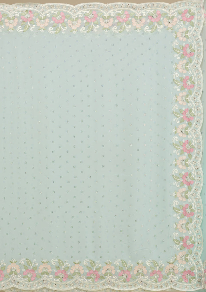 Sky Blue Sequins Georgette Saree-Koskii
