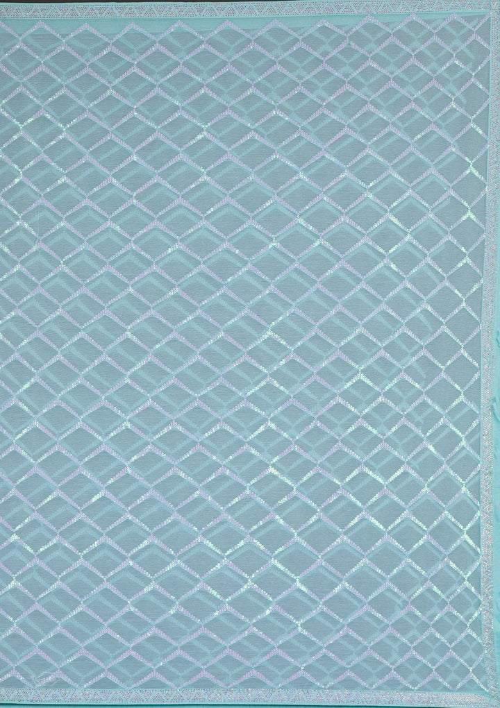 Sky Blue Sequins Shimmer Georgette Saree-Koskii
