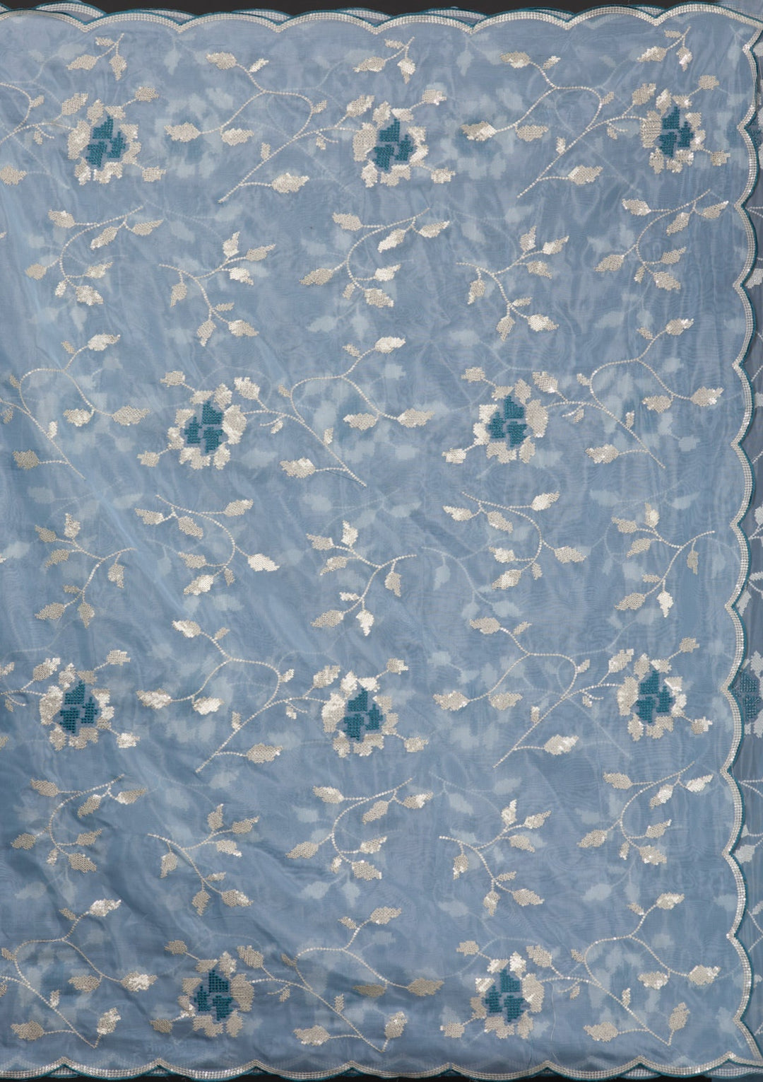 Sky Blue Sequins Tissue Saree-Koskii