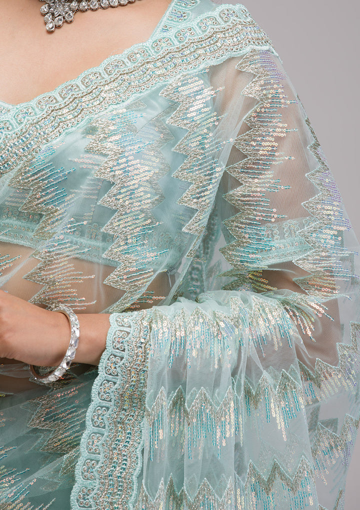 Sky Blue Sequins Tissue Saree
