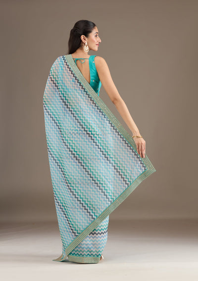 Sky Blue Sequins Tissue Saree-Koskii