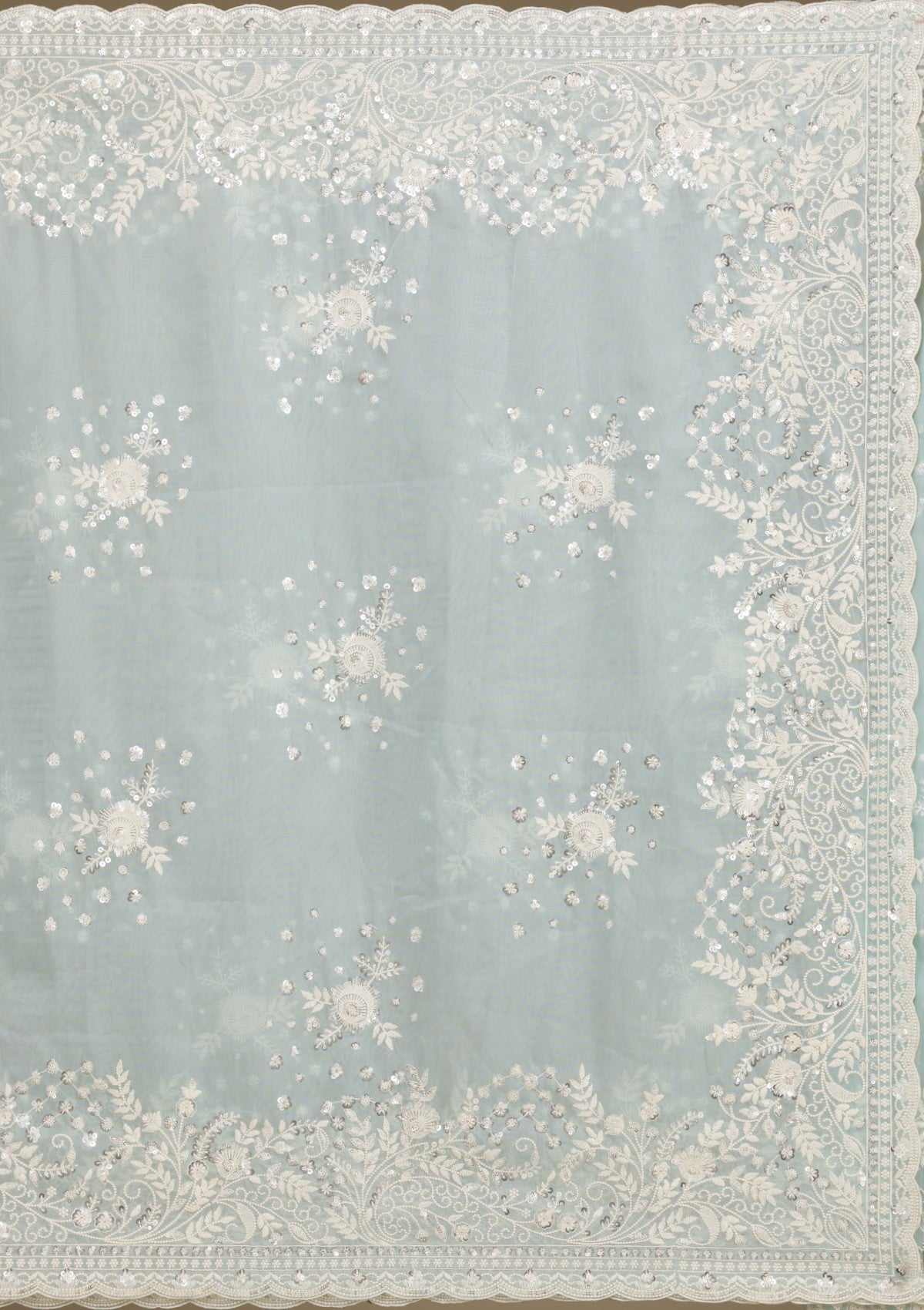 Sky Blue Sequins Tissue Saree-Koskii