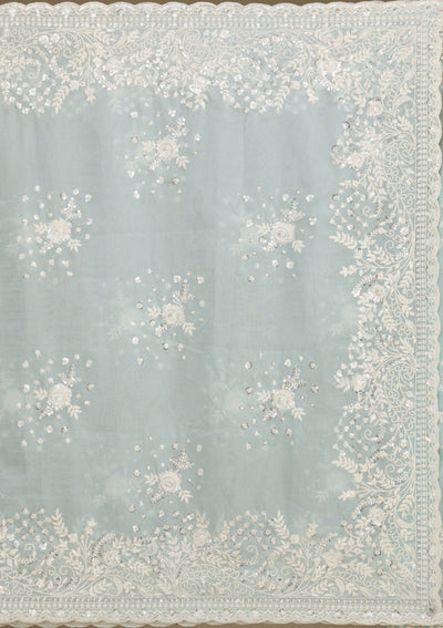 Sky Blue Sequins Tissue Saree-Koskii