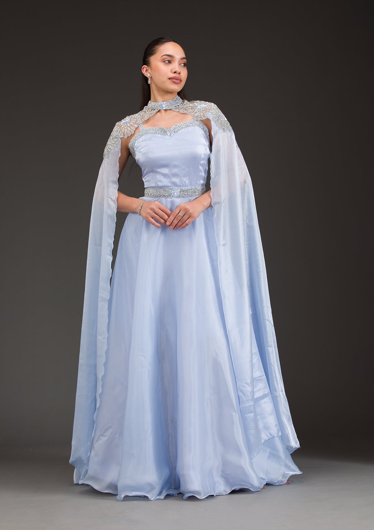 Sky Blue Silver Stonework Net Gown-Koskii