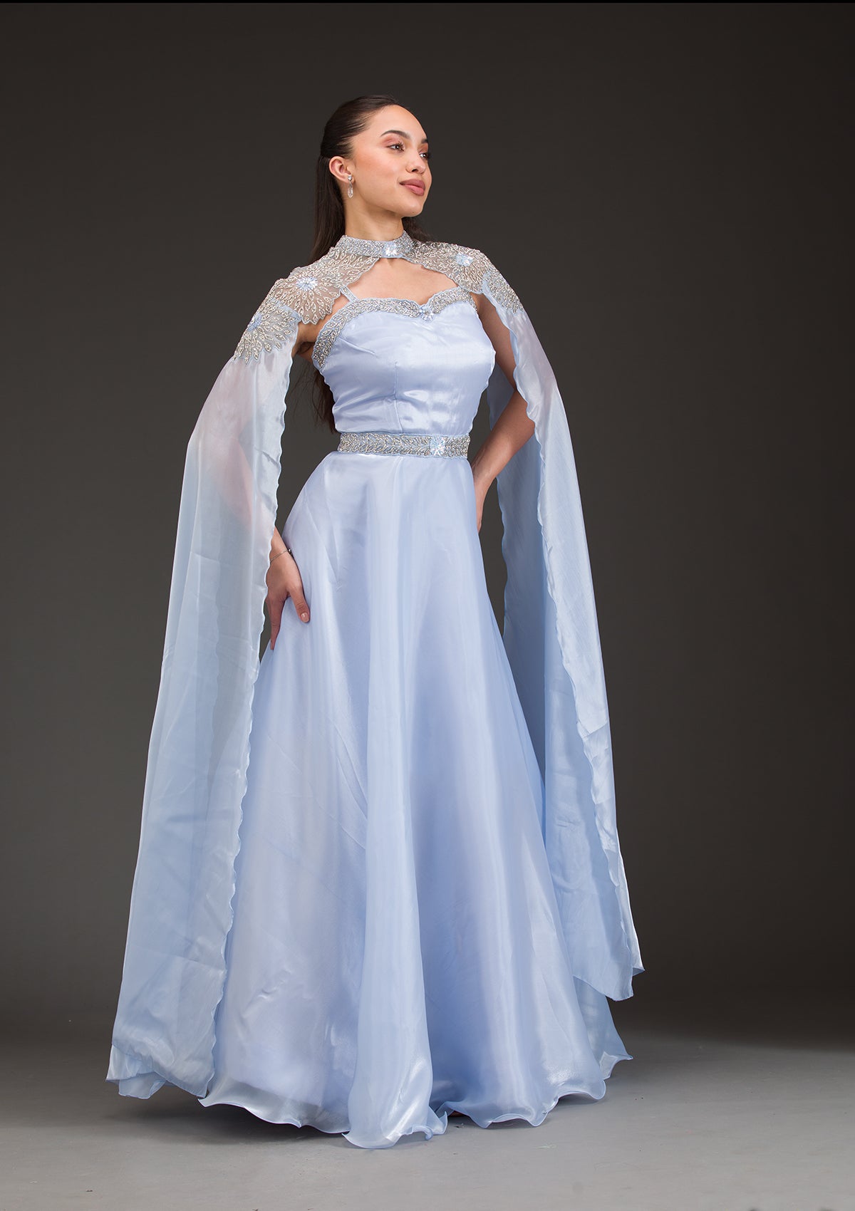 Sky Blue Silver Stonework Net Gown-Koskii