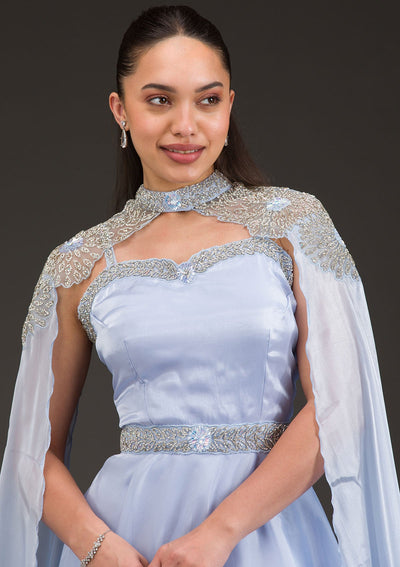 Sky Blue Silver Stonework Net Gown-Koskii