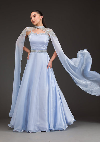 Sky Blue Silver Stonework Net Gown-Koskii