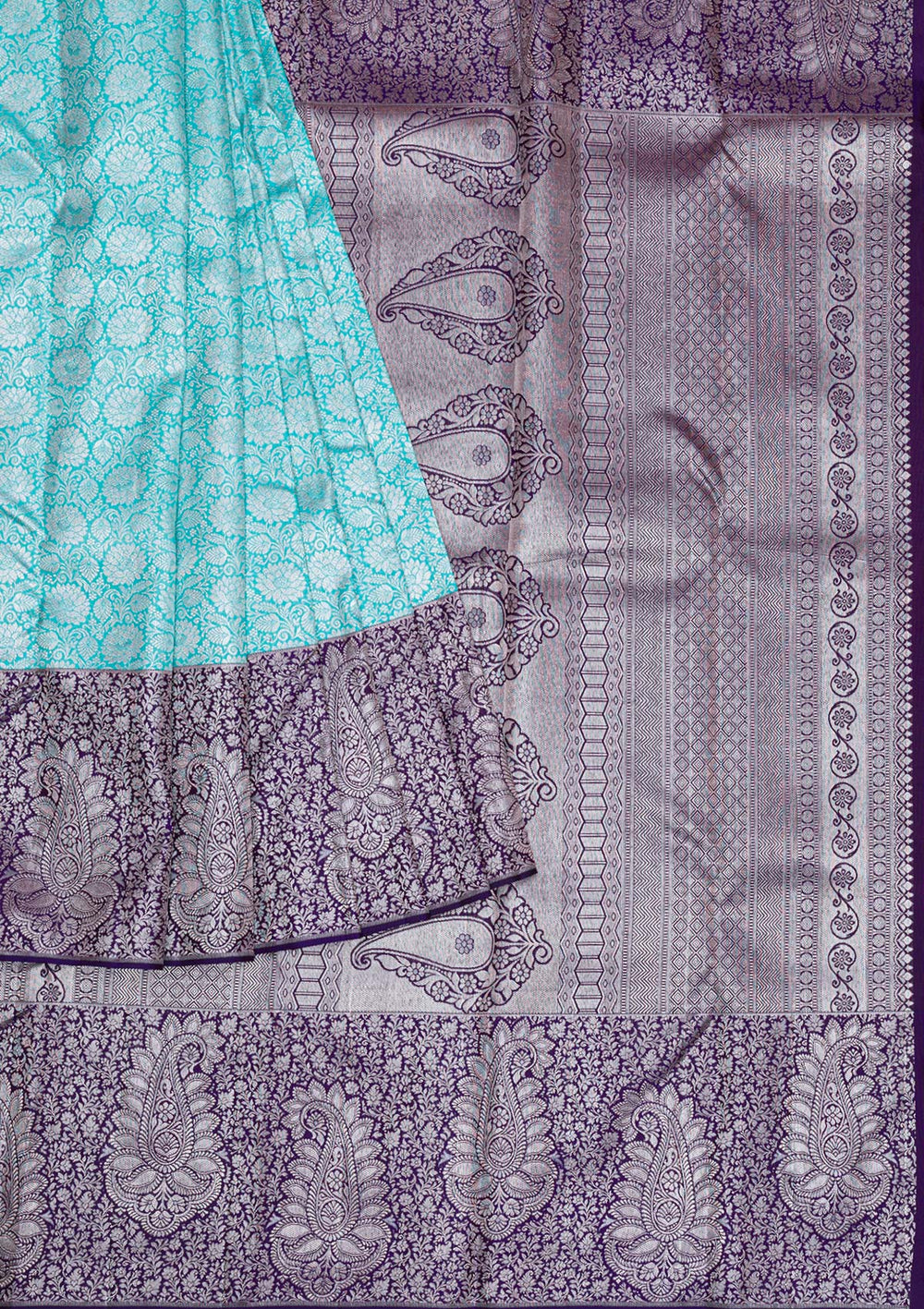 Sky Blue Silver Zariwork Pure Silk Saree-Koskii