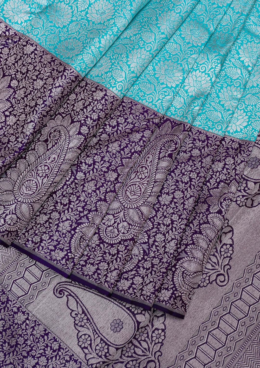 Sky Blue Silver Zariwork Pure Silk Saree-Koskii