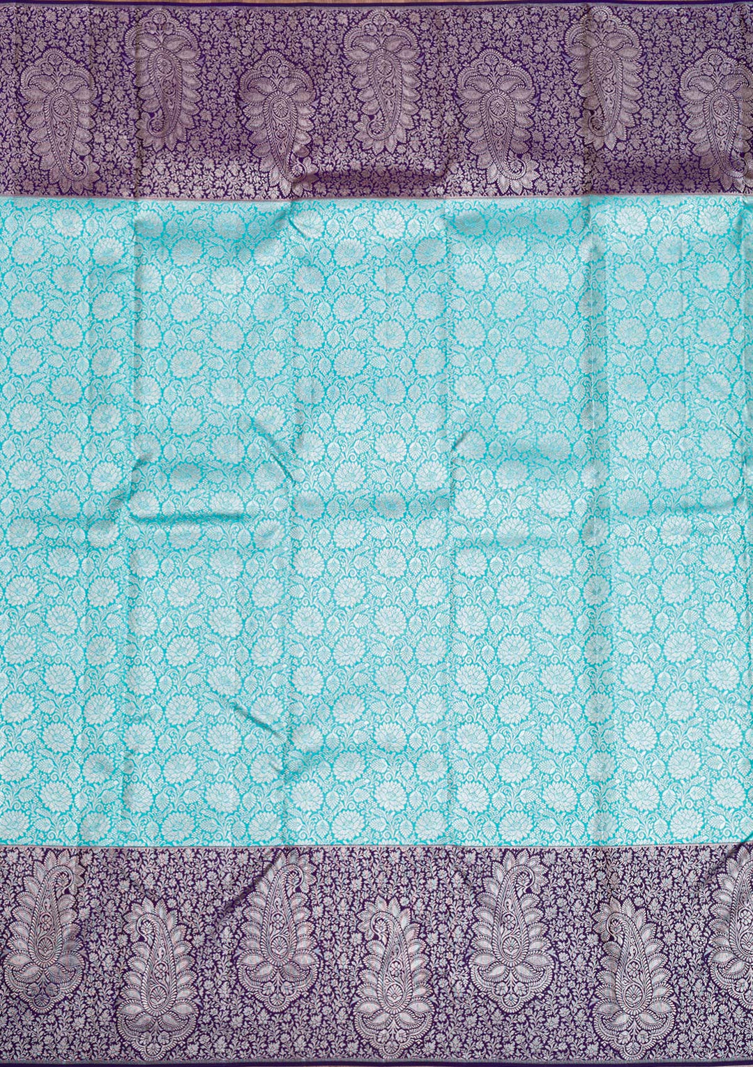 Sky Blue Silver Zariwork Pure Silk Saree-Koskii