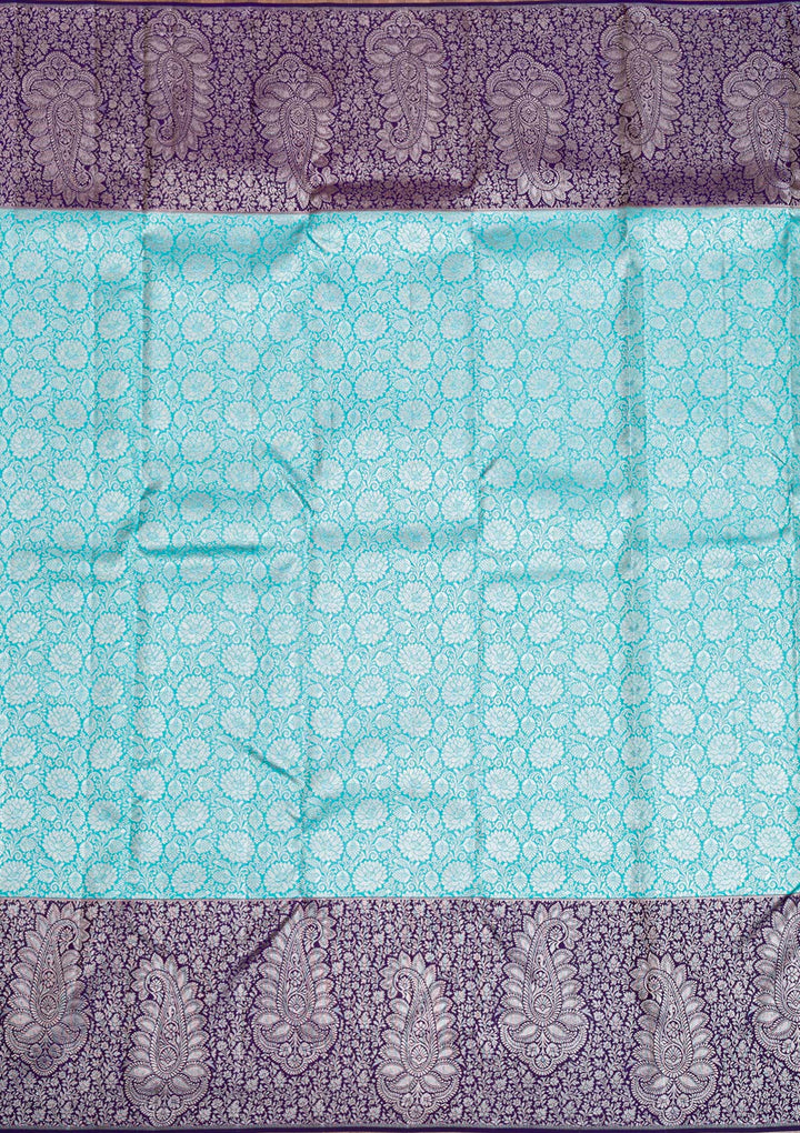 Sky Blue Silver Zariwork Pure Silk Saree-Koskii