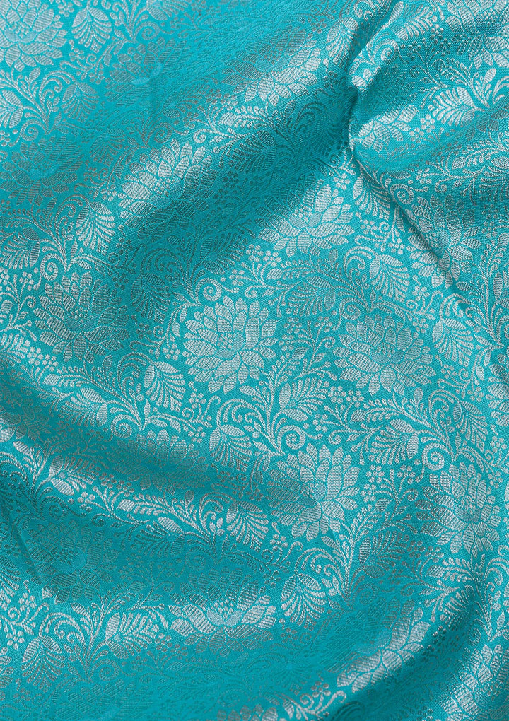 Sky Blue Silver Zariwork Pure Silk Saree-Koskii