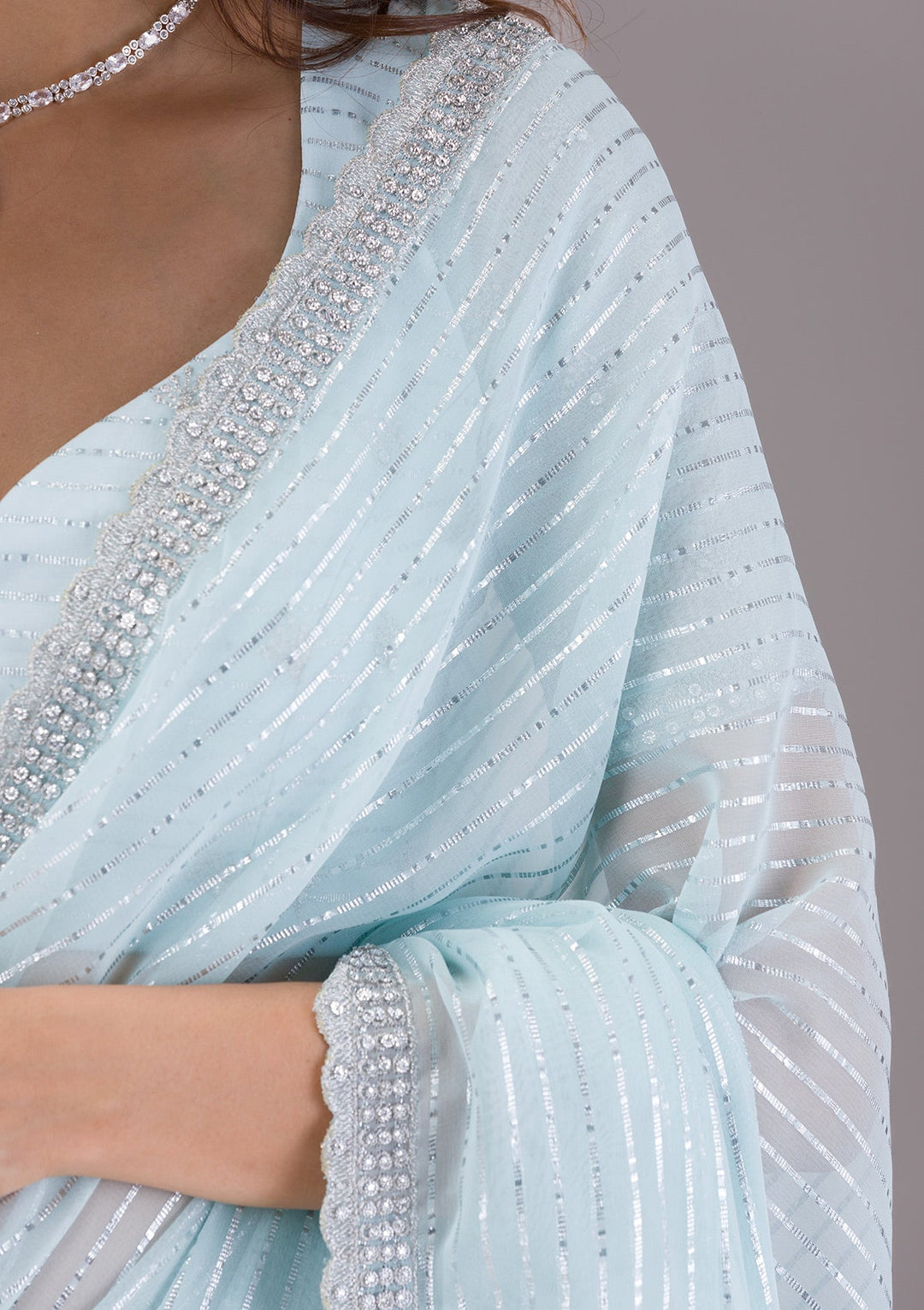 Sky Blue Stonework Georgette Saree-Koskii