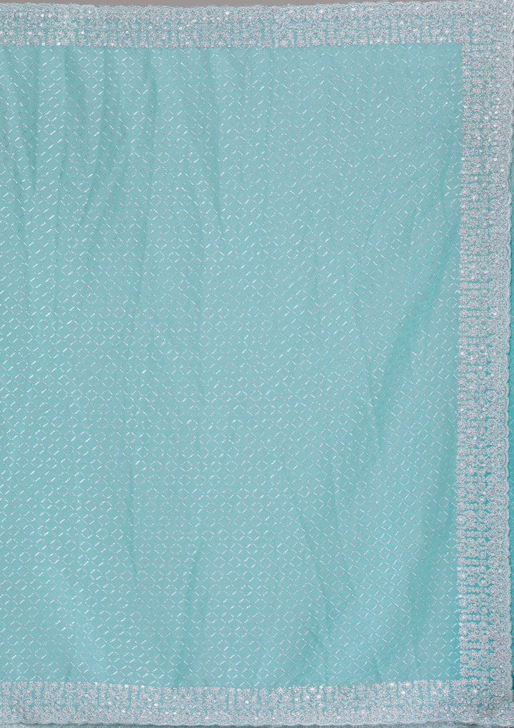 Sky Blue Stonework Georgette Saree-Koskii