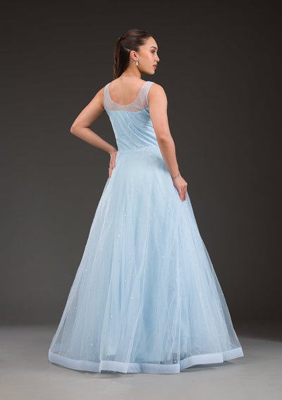 Sky Blue Stonework Net Gown-Koskii