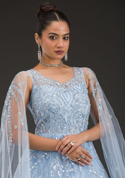 Sky Blue Stonework Net Gown-Koskii