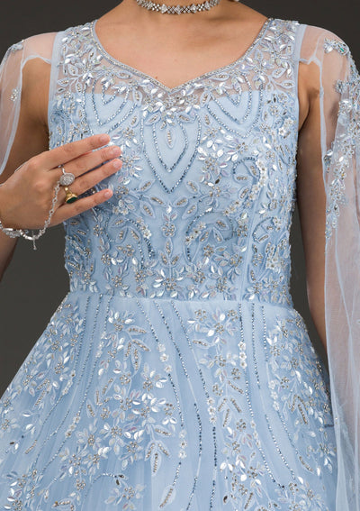 Sky Blue Stonework Net Gown-Koskii