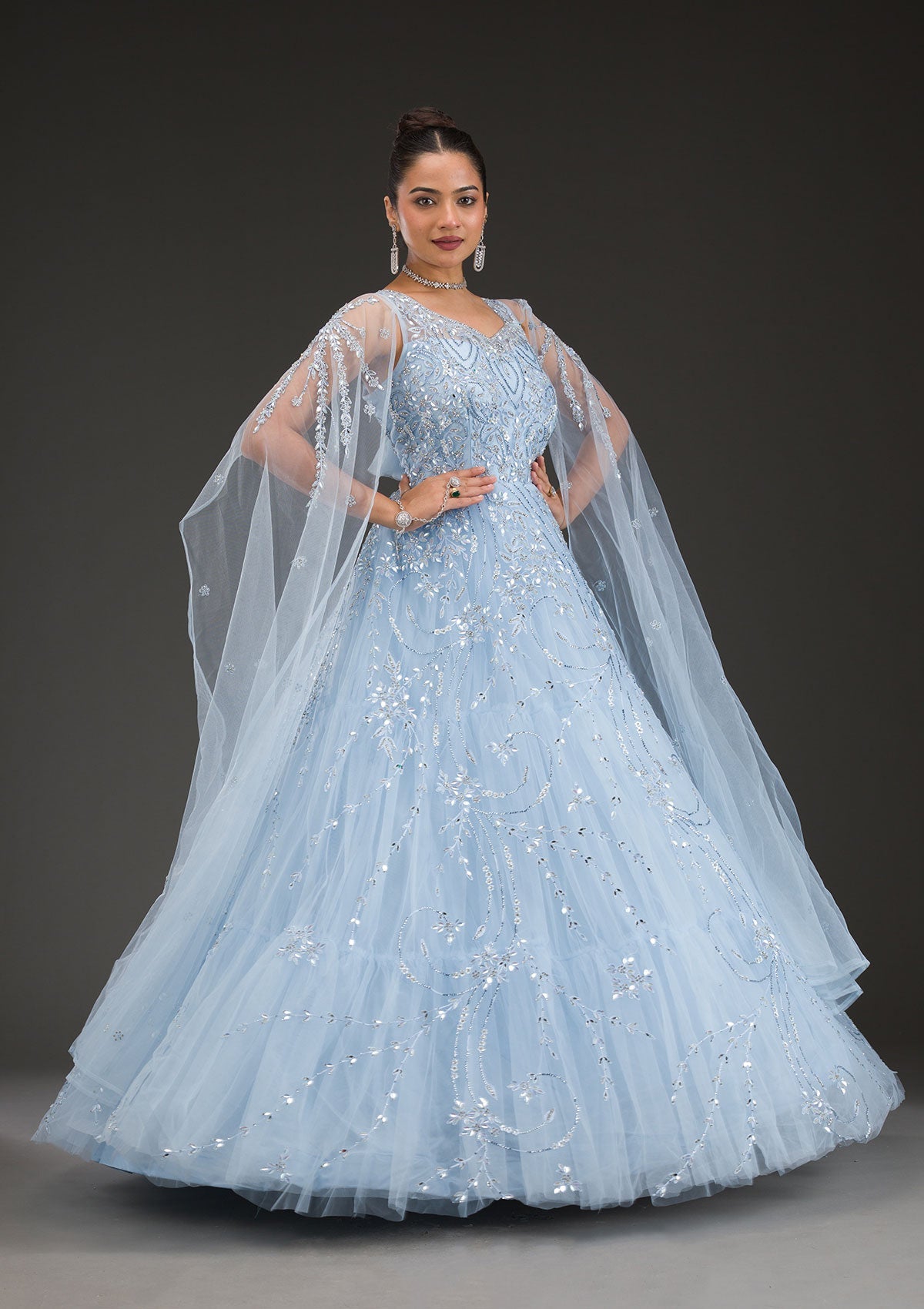 Sky Blue Stonework Net Gown-Koskii