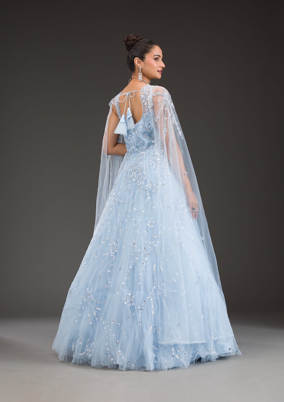 Sky Blue Stonework Net Gown-Koskii