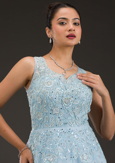 Sky Blue Stonework Net Gown-Koskii