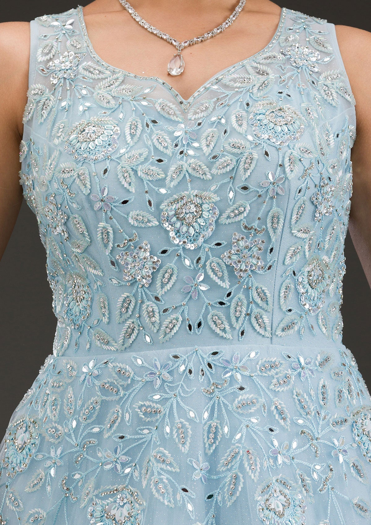 Sky Blue Stonework Net Gown-Koskii