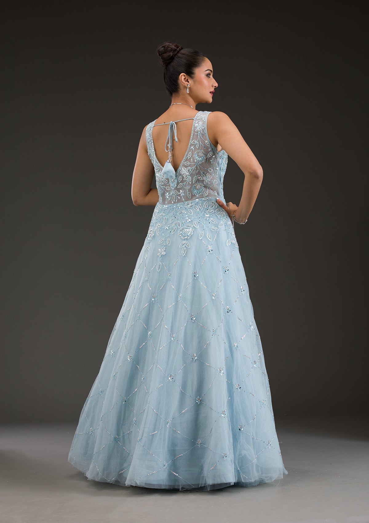 Sky Blue Stonework Net Gown-Koskii