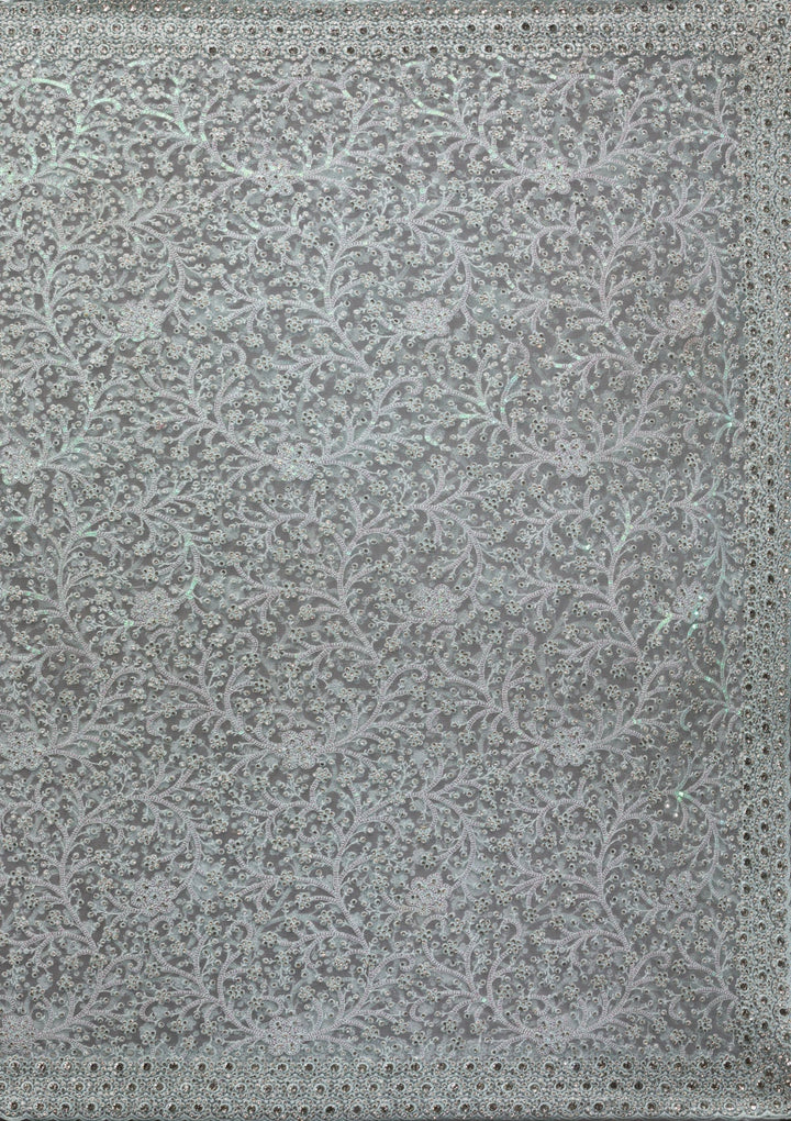 Sky Blue Stonework Net Saree-Koskii