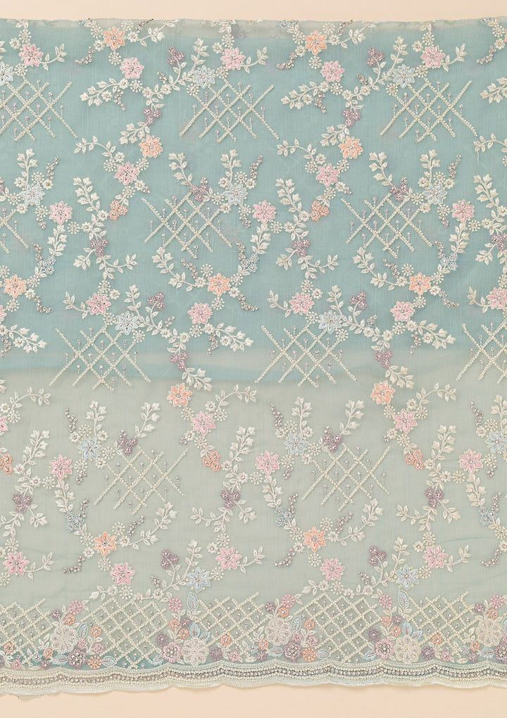 Sky Blue Stonework Semi Crepe Unstitched Salwar Suit-Koskii