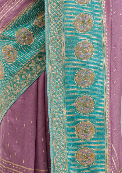 Sky Blue Stonework Soft Silk Saree-Koskii