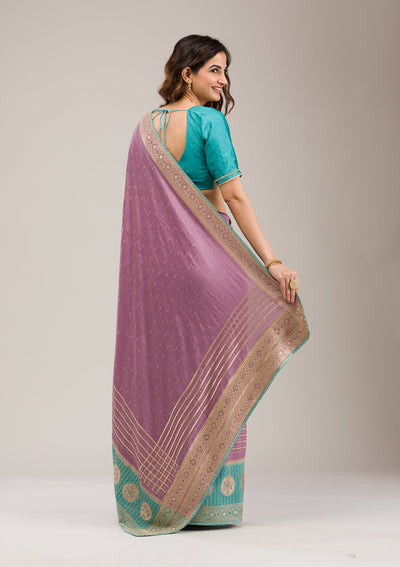 Sky Blue Stonework Soft Silk Saree-Koskii