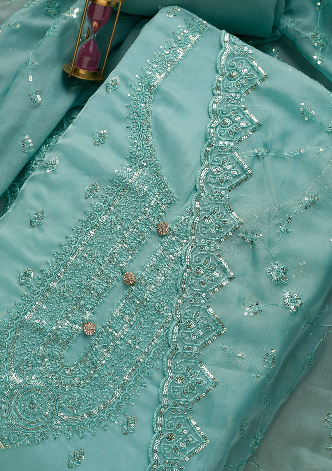 Sky Blue Stonework Tissue Unstitched Salwar Suit-Koskii