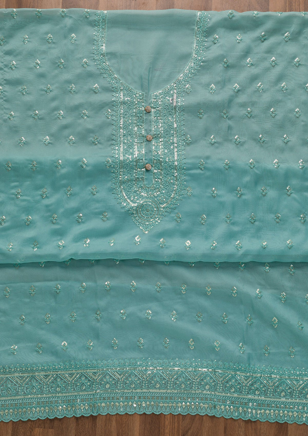 Sky Blue Stonework Tissue Unstitched Salwar Suit-Koskii