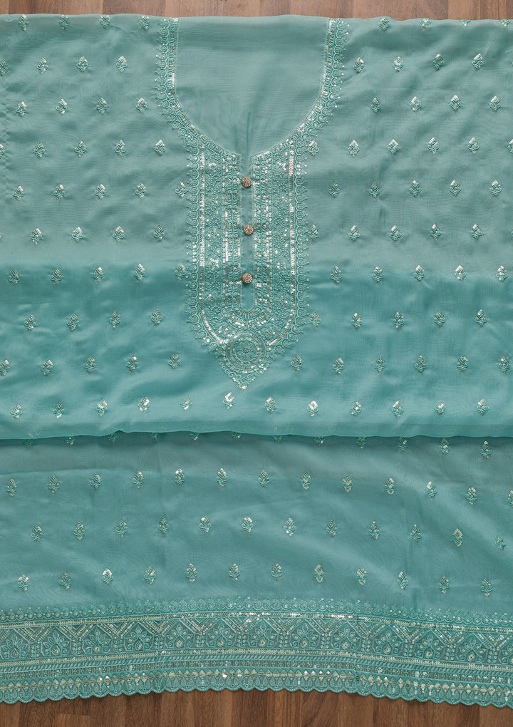 Sky Blue Stonework Tissue Unstitched Salwar Suit-Koskii