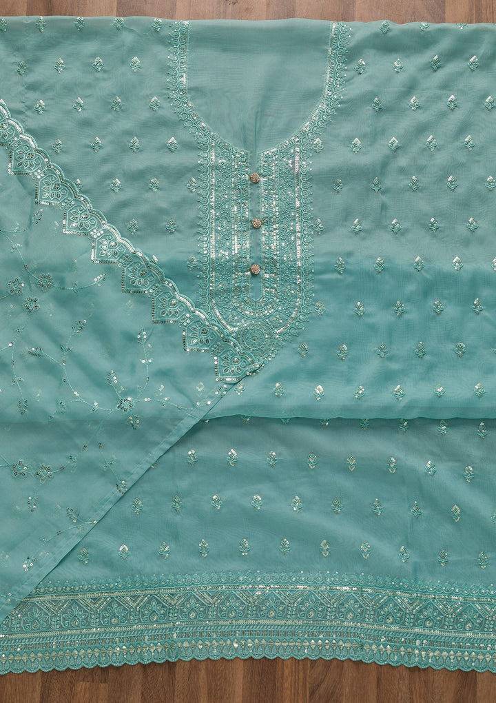 Sky Blue Stonework Tissue Unstitched Salwar Suit-Koskii