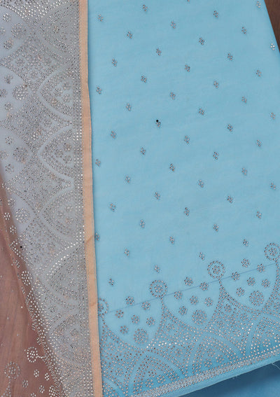 Sky Blue Stonework Tissue Unstitched Salwar Suit-Koskii